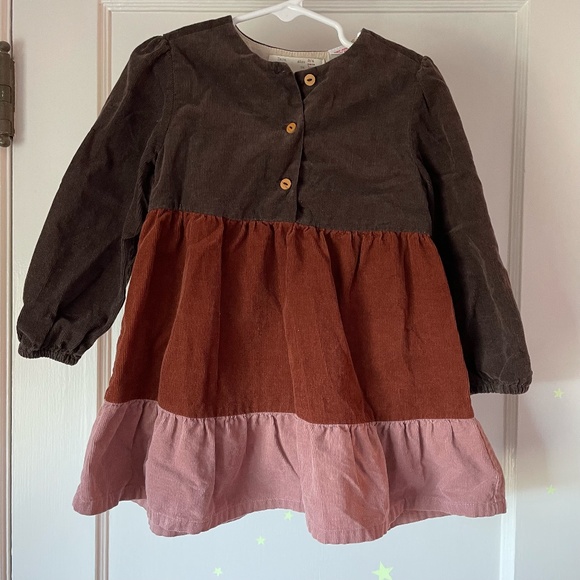 Earthtoned colourblock corduroy dress - Picture 1 of 2